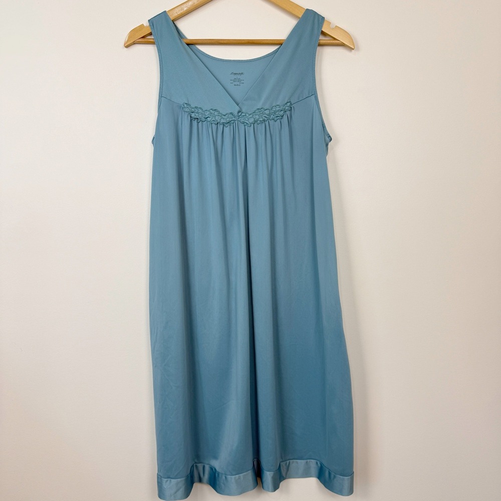 Exquisite Form Nightgown Womens Small Blue Floral‎ Lace Trim Sleeveless Lingerie